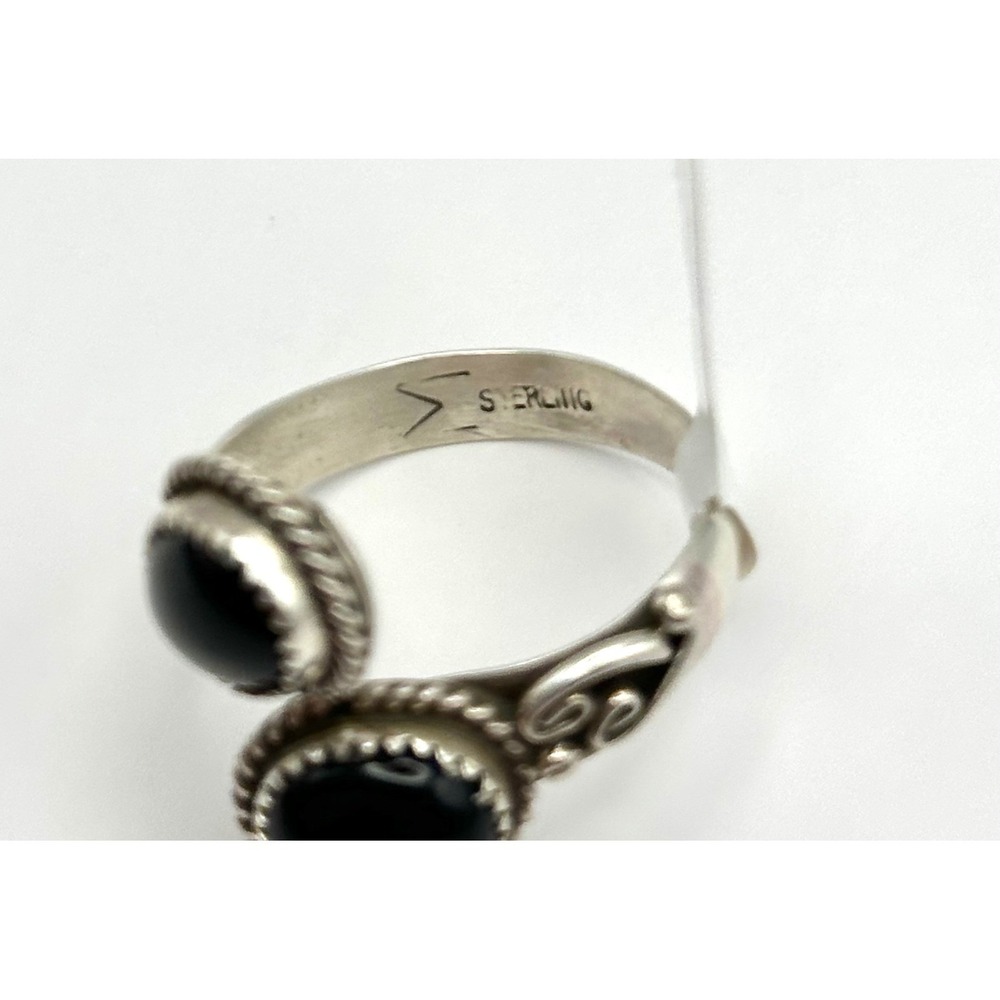Native American‎ Black Onyx Bypass Adjustable Sterling Silver Ring - Picture 4 of 6